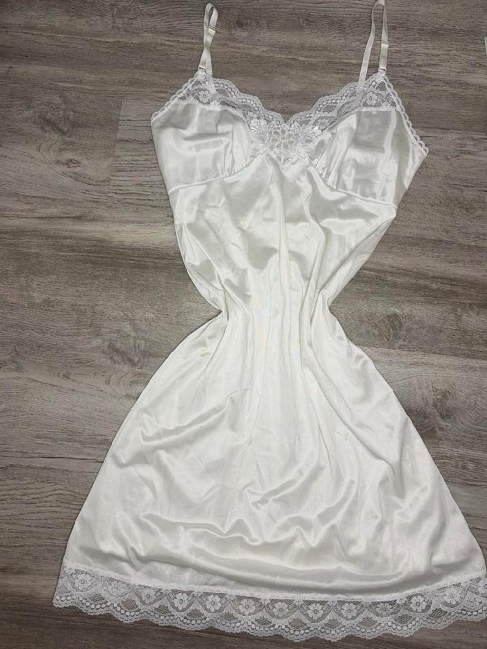vassarette White Satin Lace Trim Chemise